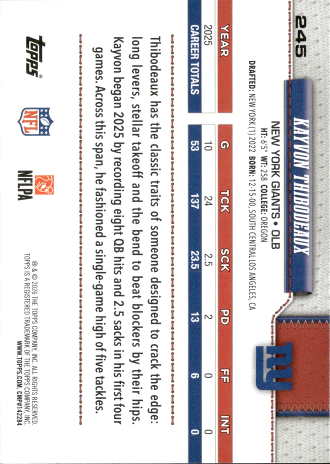 Kayvon Thibodeaux card back