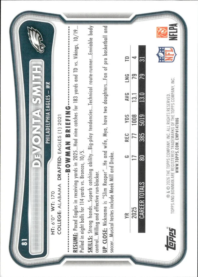 DeVonta Smith card back