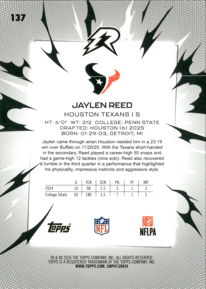 Jaylen Reed card back
