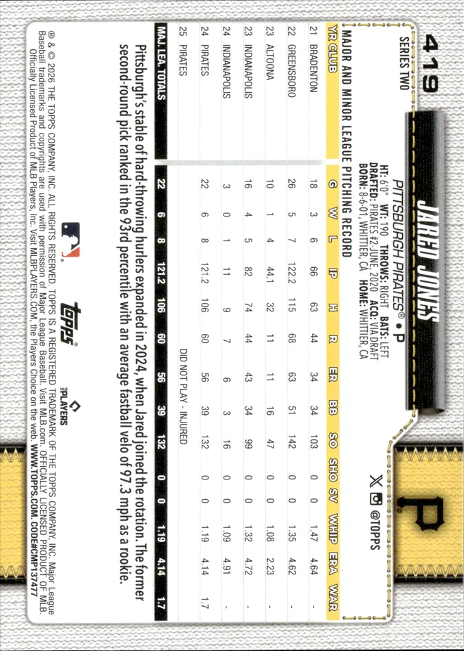 Jared Jones card back