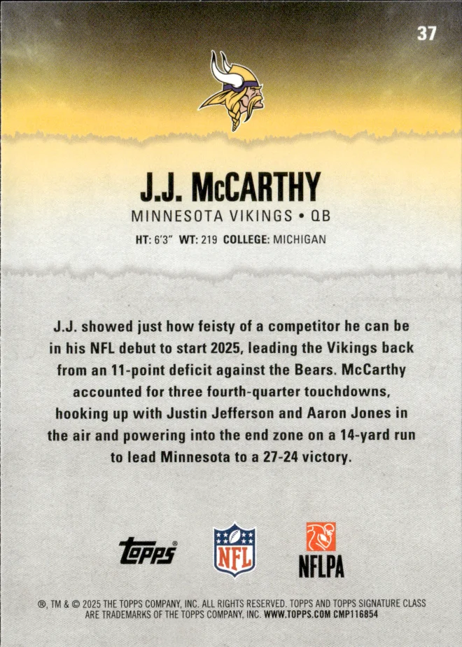 J.J. McCarthy card back