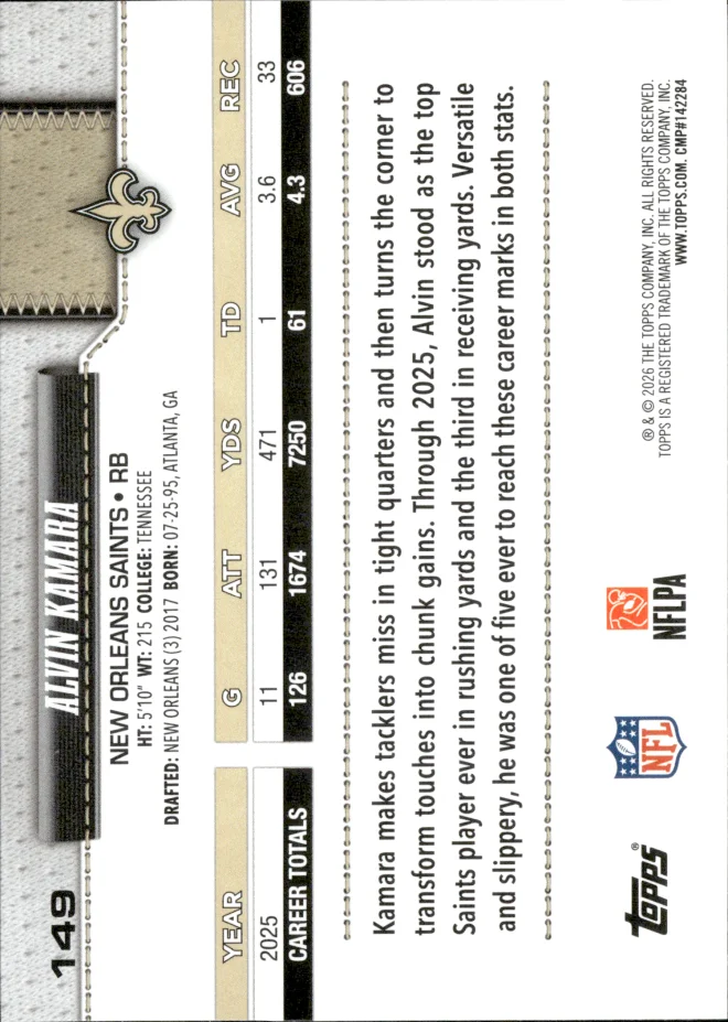 Alvin Kamara card back