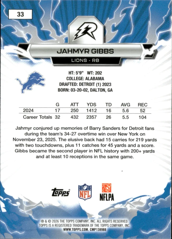 Jahmyr Gibbs card back