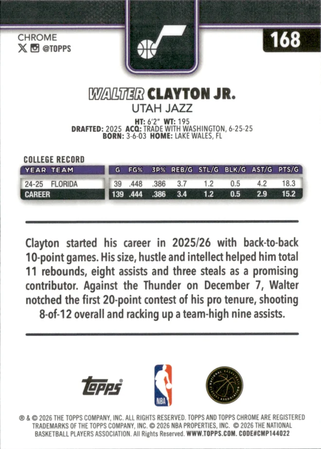 Walter Clayton Jr. card back