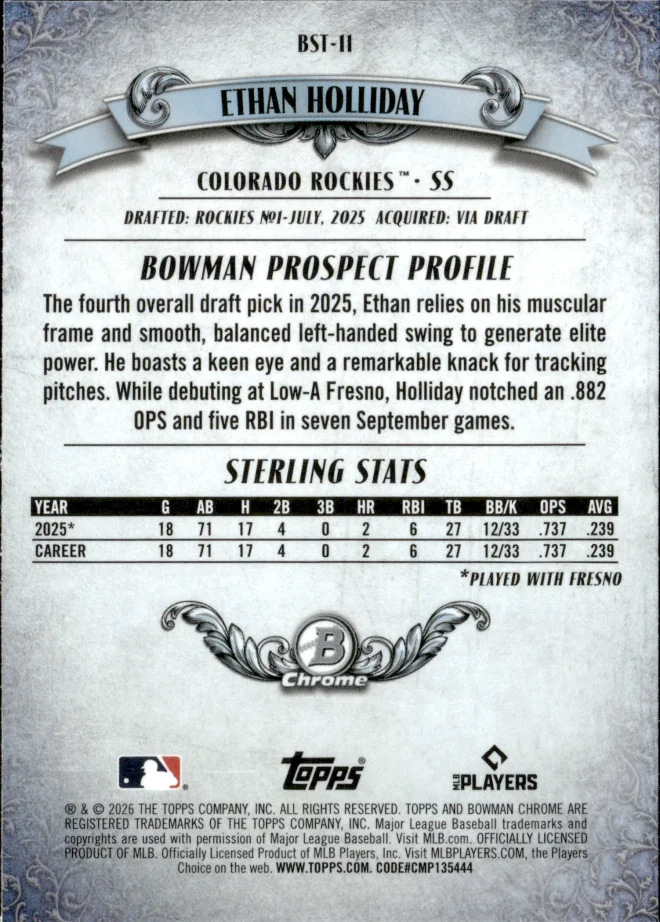 Ethan Holliday card back