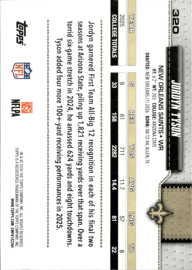 Jordyn Tyson card back