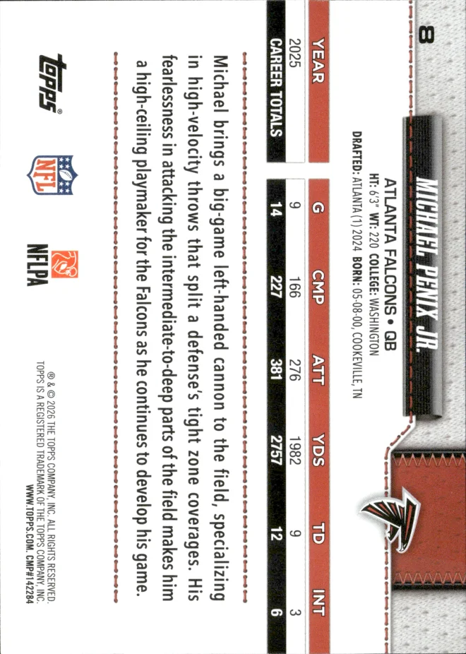 Michael Penix Jr. card back