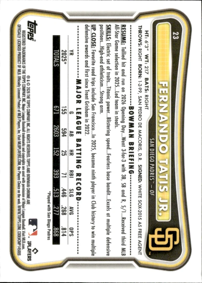 Fernando Tatis Jr. card back