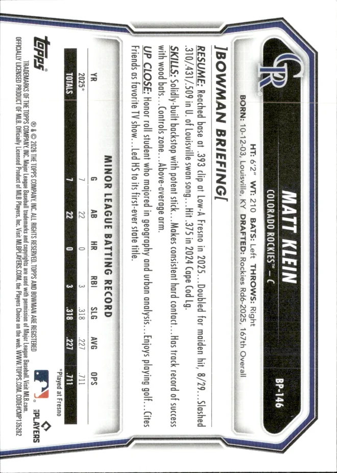 Matt Klein card back