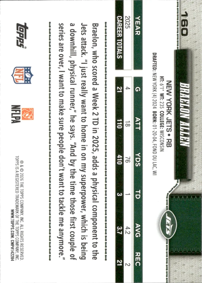 Braelon Allen card back