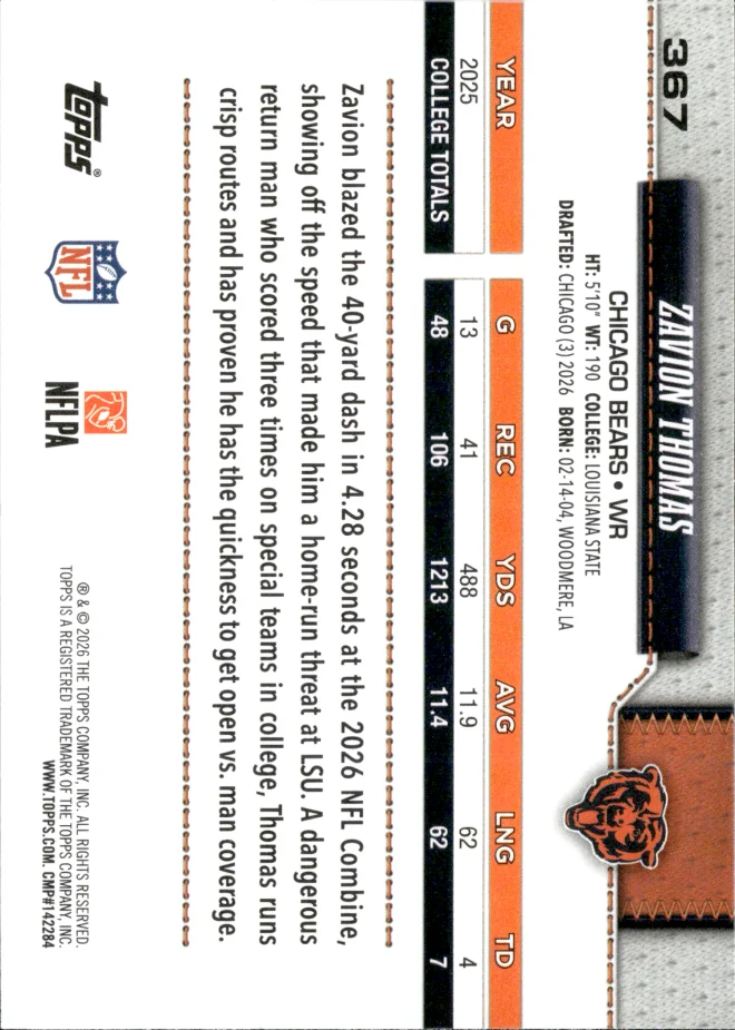 Zavion Thomas card back
