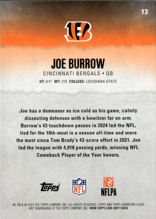 Joe Burrow card back