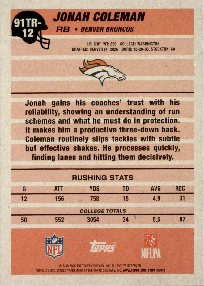 Jonah Coleman card back