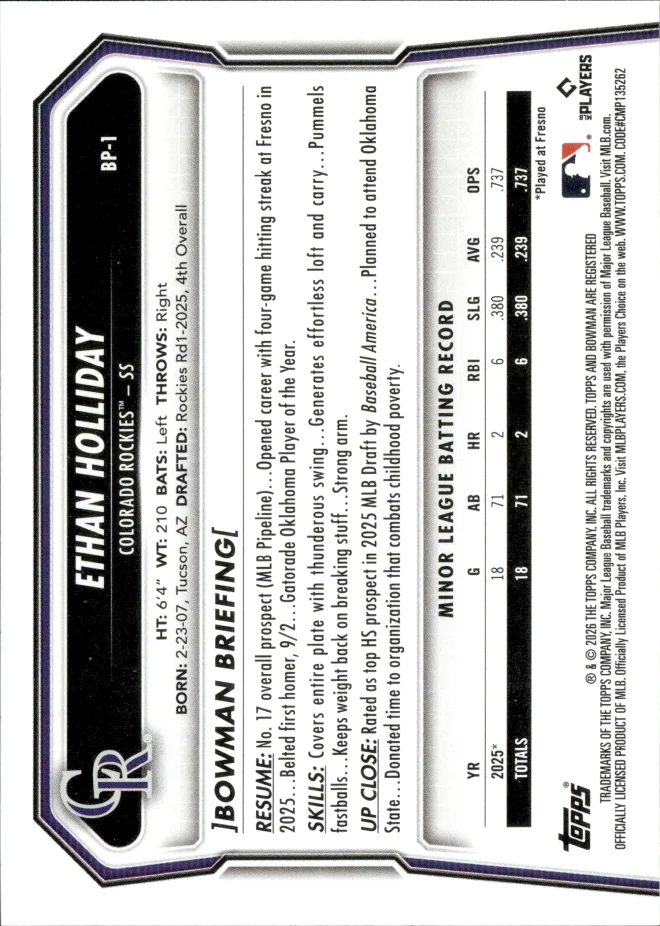 Ethan Holliday card back