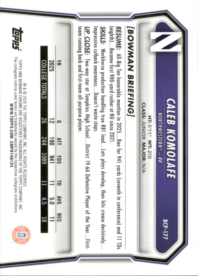 Caleb Komolafe card back