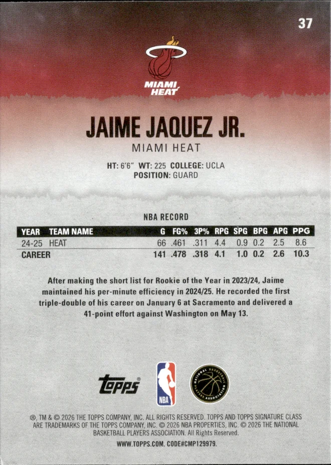 Jaime Jaquez Jr. card back