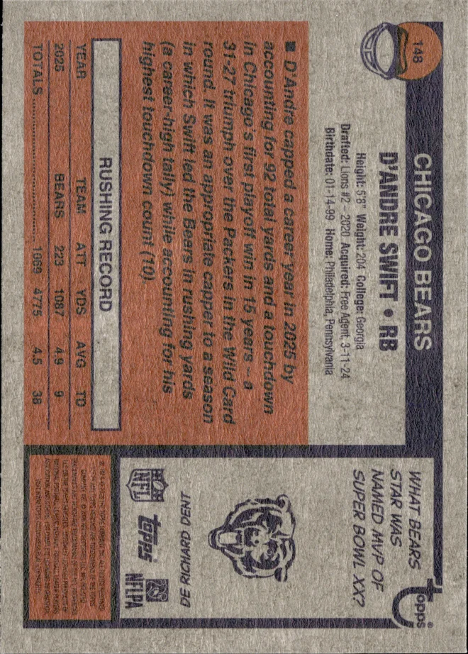 D'Andre Swift card back