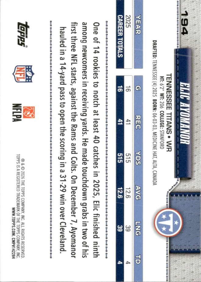 Elic Ayomanor card back