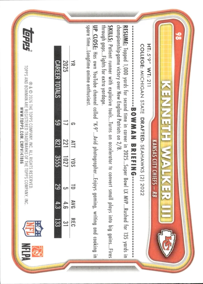 Kenneth Walker III card back