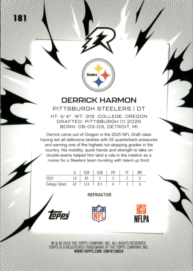 Derrick Harmon card back