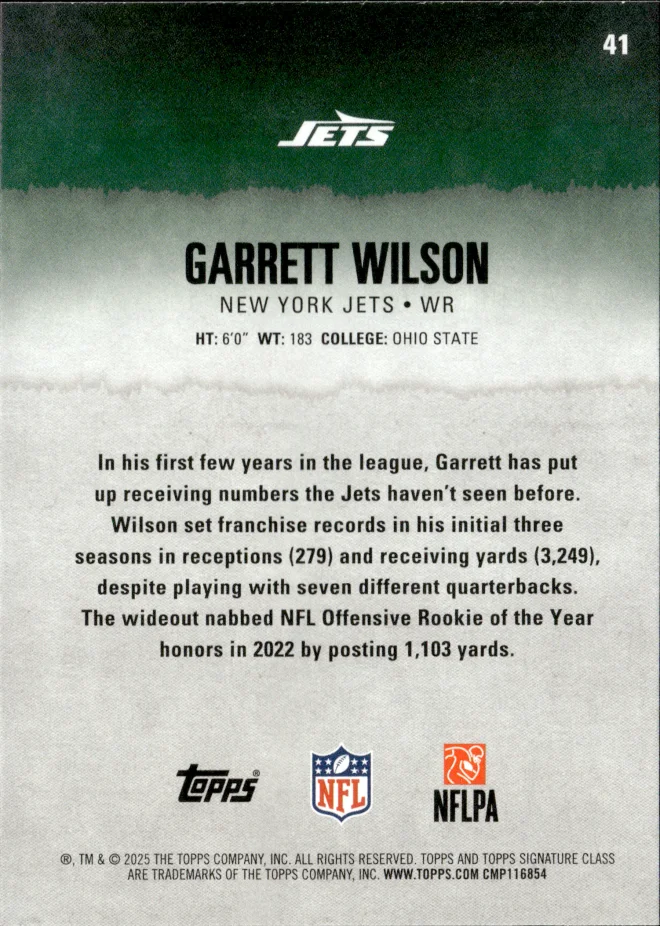 Garrett Wilson card back