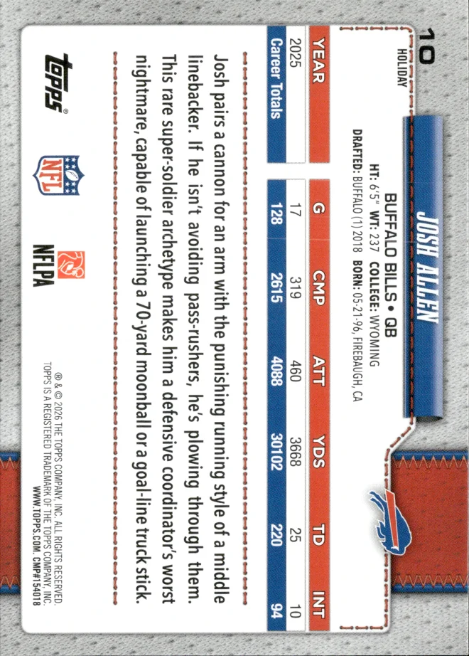 Josh Allen card back
