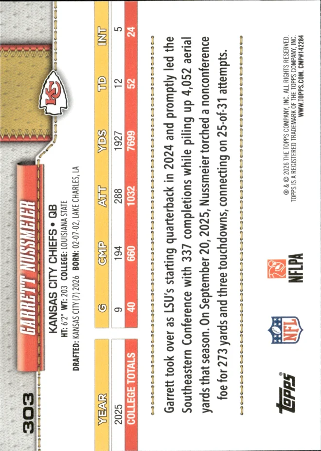Garrett Nussmeier card back