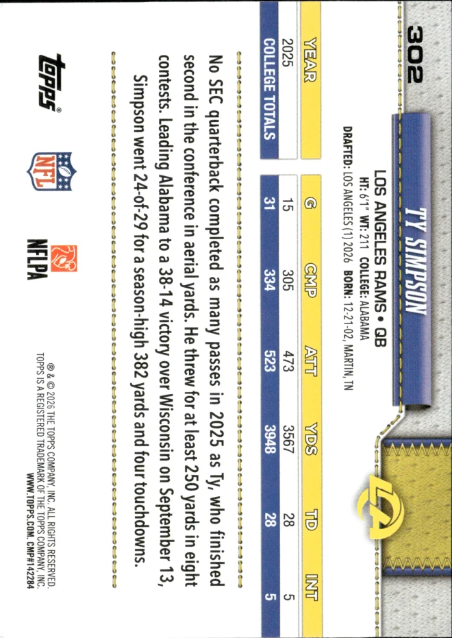 Ty Simpson card back