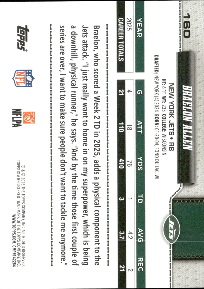 Braelon Allen card back