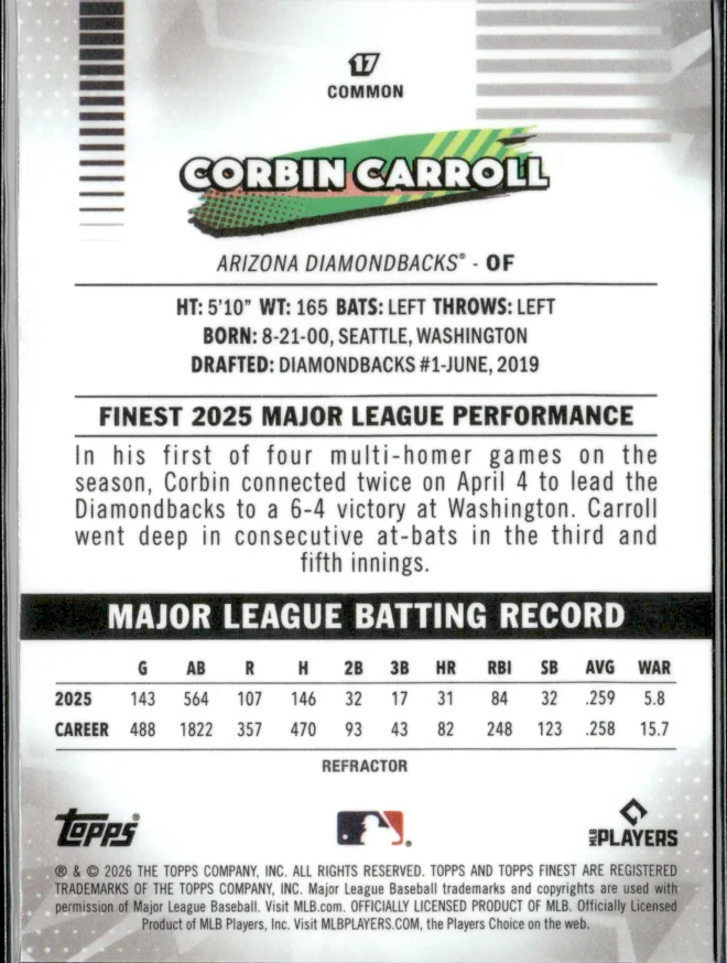 Corbin Carroll card back