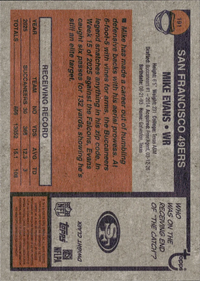 Mike Evans card back