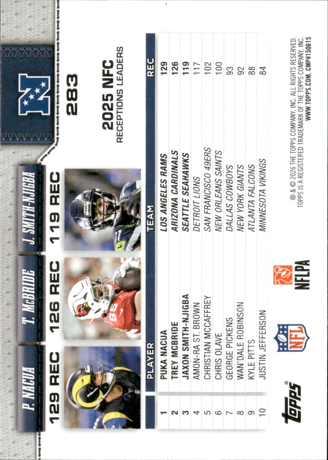 Puka Nacua / Trey McBride / Jaxon Smith-Njigba card back