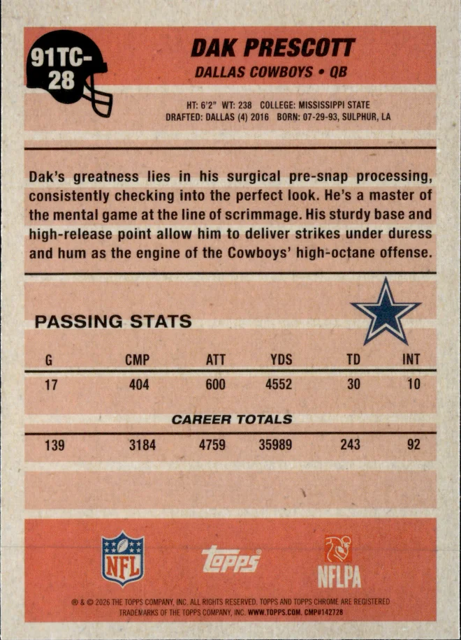 Dak Prescott card back