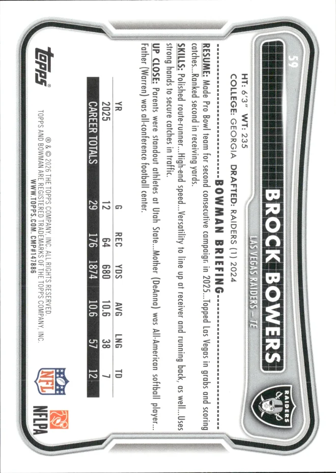 Brock Bowers card back