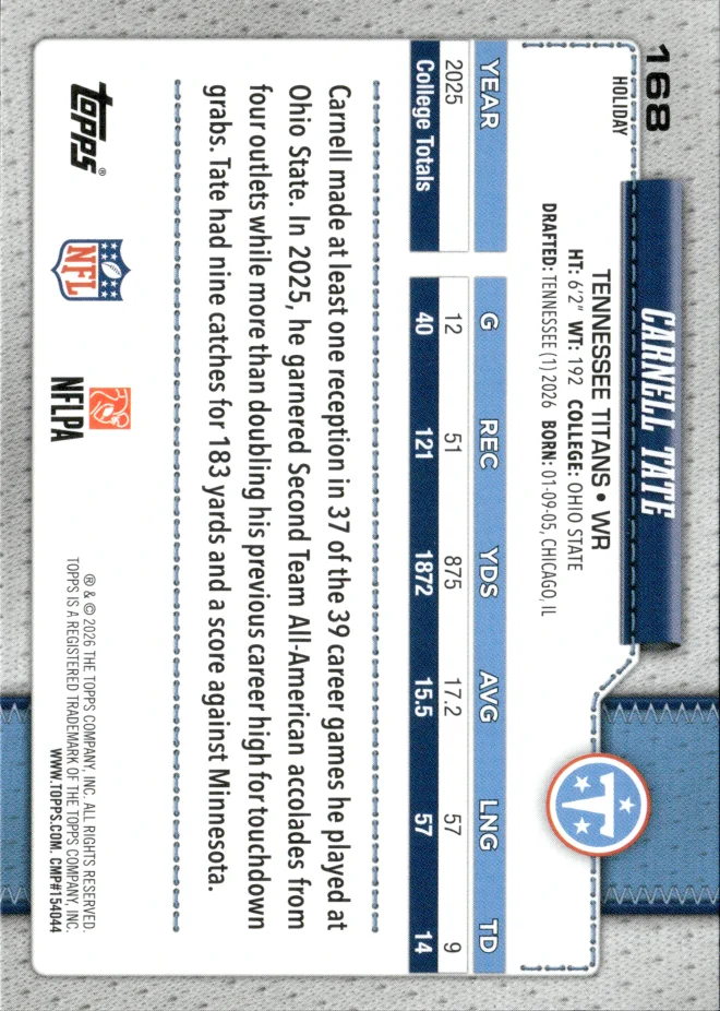 Carnell Tate card back