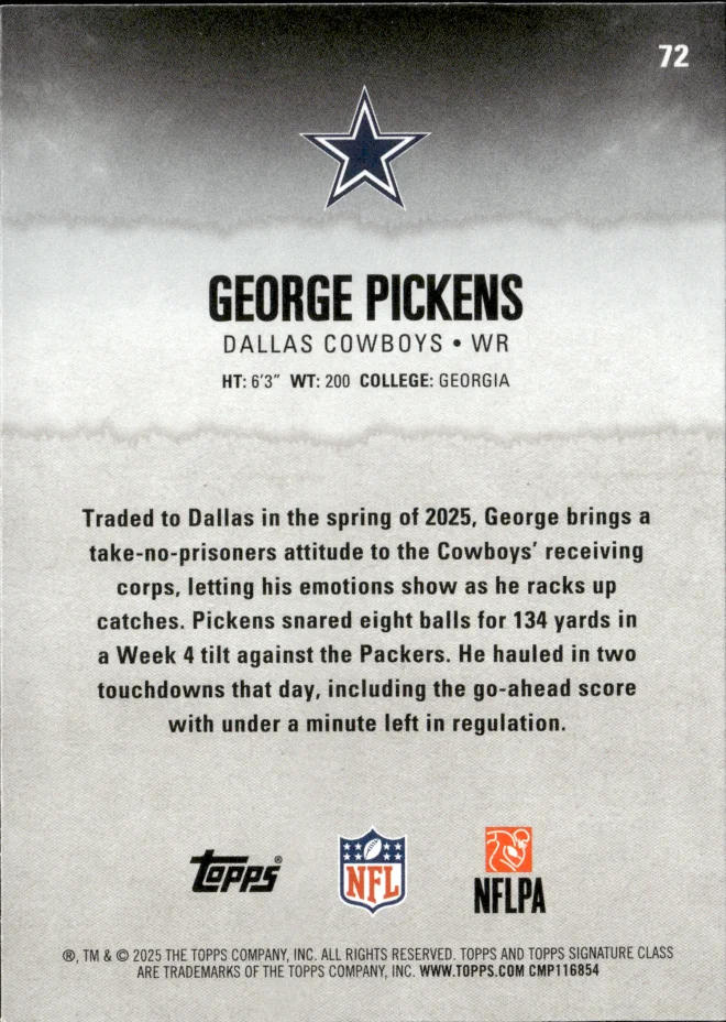 George Pickens card back