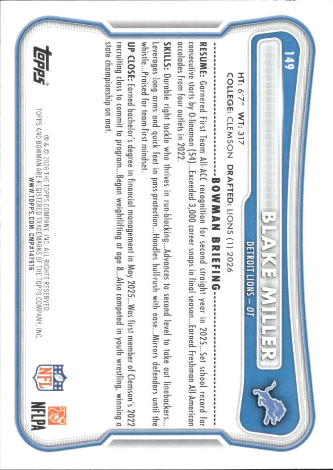 Blake Miller card back