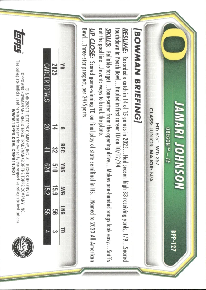 Jamari Johnson card back