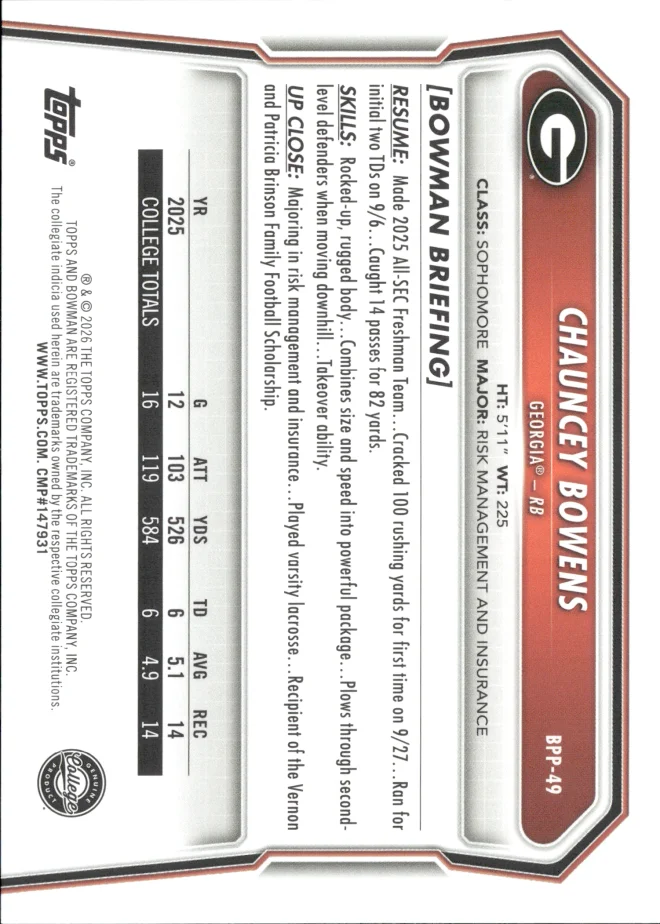 Chauncey Bowens card back