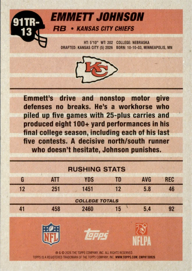 Emmett Johnson card back