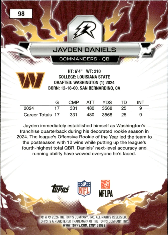 Jayden Daniels card back