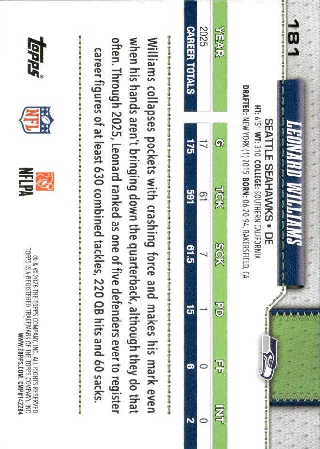 Leonard Williams card back