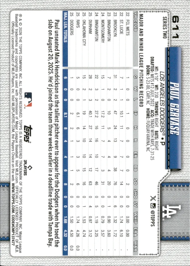 Paul Gervase card back