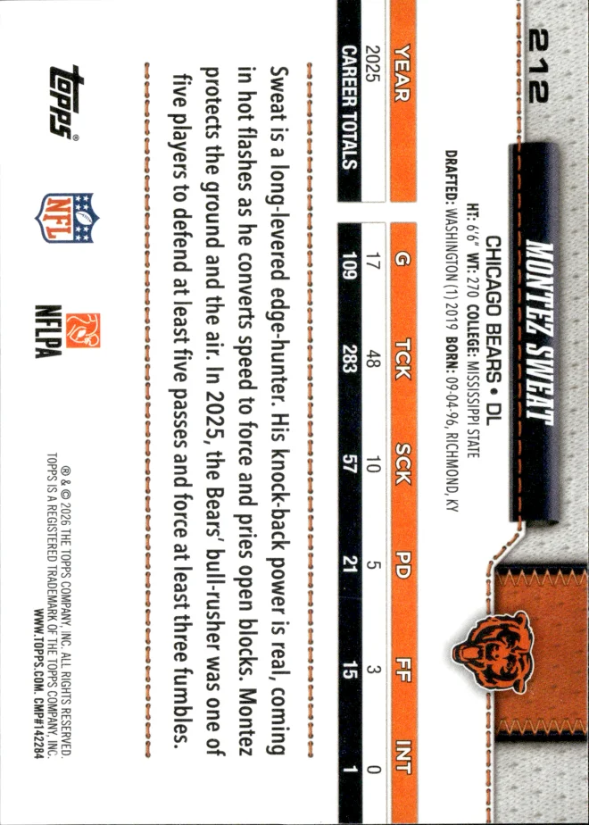 Montez Sweat card back
