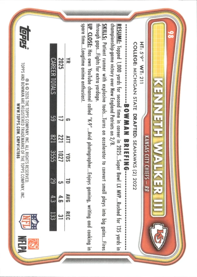 Kenneth Walker III card back