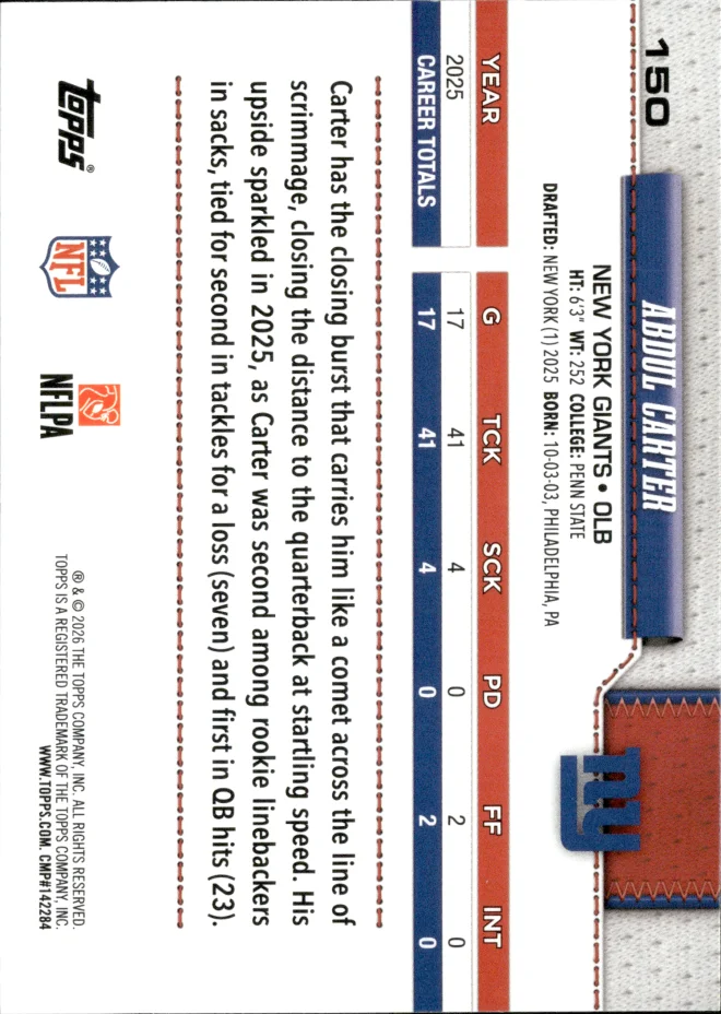 Abdul Carter card back