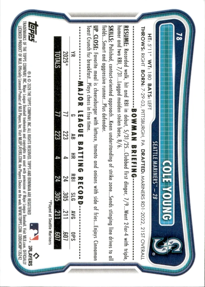 Cole Young card back