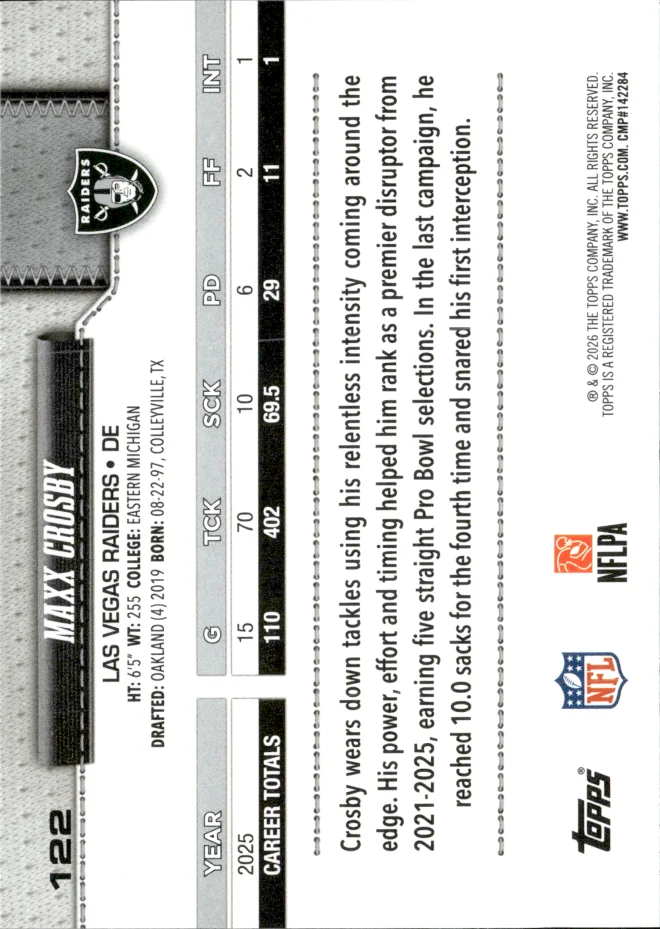 Maxx Crosby card back