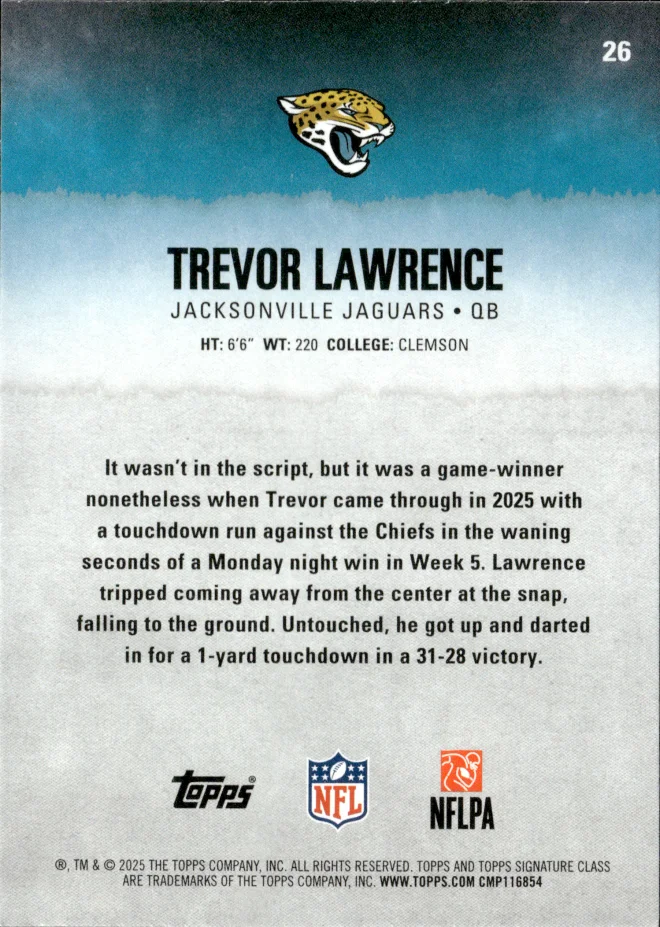 Trevor Lawrence card back