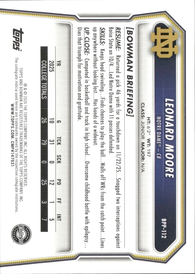 Leonard Moore card back